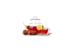 Cinnamon tea in glass and teapot